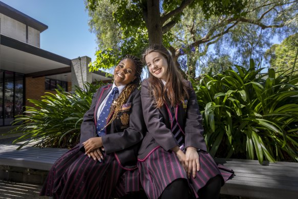 Haileybury Girls College year 12 graduates Rufaro Zimbudzi, 18 (left) and Harriet Pollitt, 17, both appreciate the school’s gender-segregated classes. 