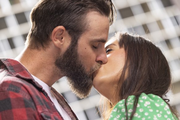 Sealed with a kiss: Aaron Borowski and Amber Hadfield.