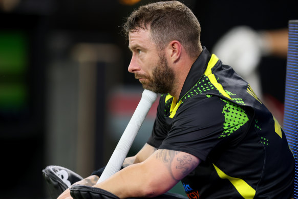 Wicketkeeper and batsman Matthew Wade after being dismissed during Australia’s T20 loss to England in Perth on Saturday.