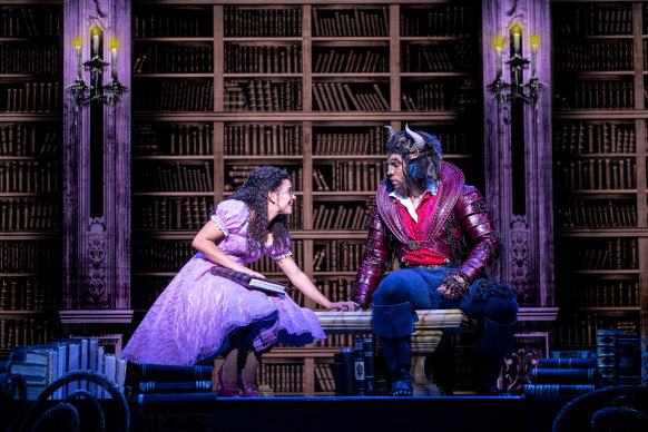 Courtney Stapleton as Belle and Shaq Taylor as Beast in the Broadway production of Disney’s Beauty and the Beast: The Musical, which is coming to Sydney.
