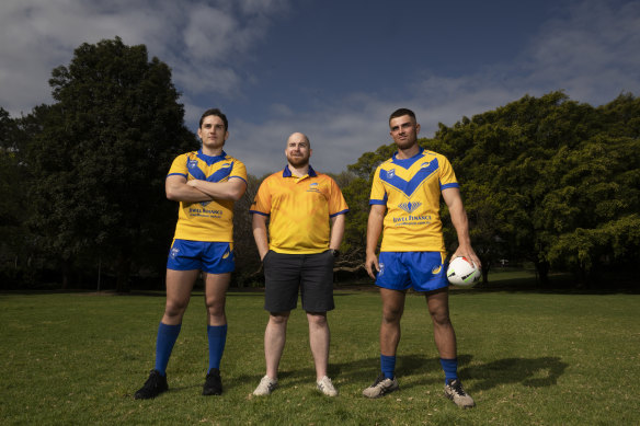 Dan Beardshaw (centre) the Ukrainian national team coach with players Tom Mencinsky (left) and Jonah Ngaronoa.
