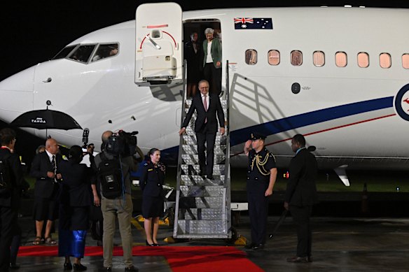 Australia’s Prime Minister Anthony Albanese arrives at Suva Airport in Suva, Fiji on Sunday.