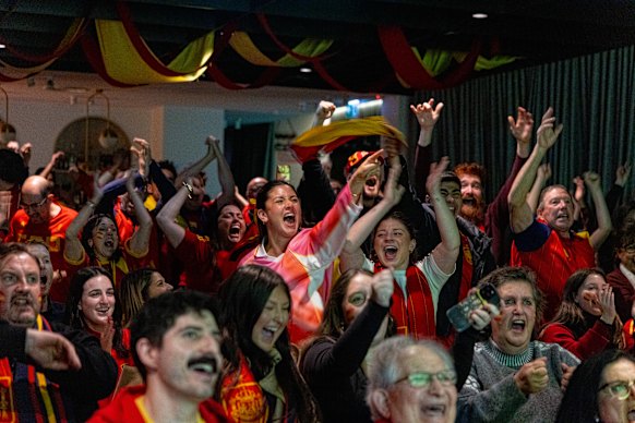 Fans celebrate in Fitzroy. 