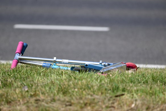 A child’s scooter, abando<em></em>ned at the scene of the Endeavour Hills collision.