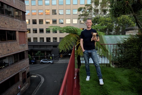 Sydney architect Adam Haddow on the roof top of his Surry Hills home, which won two prizes at the World Architecture Festival in Singapore.