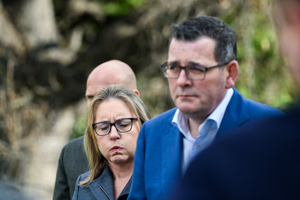 Then-premier Daniel Andrews and his deputy Jacinta Allan announcing the cancellation of the 2026 Commonwealth Games on July 18.