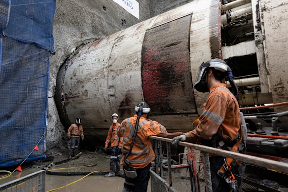 Giant boring machines have been used to excavate twin tunnels for the metro rail line to Western Sydney Airport. 