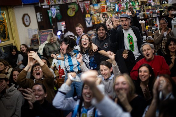 Fans in Argentina celebrate Messi’s second goal. 