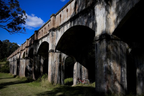 The 225-metre-long Boothtown aqueduct is heritage listed. The now defunct aqueduct turned cycleway is hidden in plain sight in suburban Greystanes.