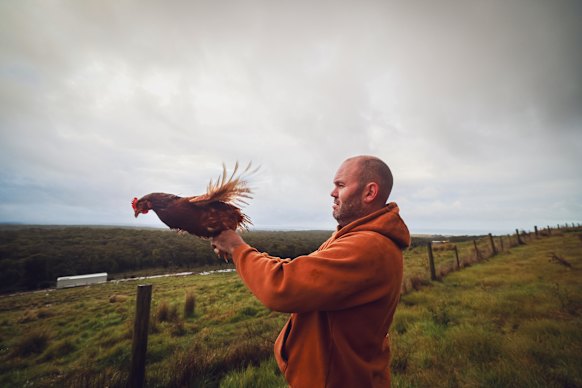 Zac Jeffries on his chicken farm. 