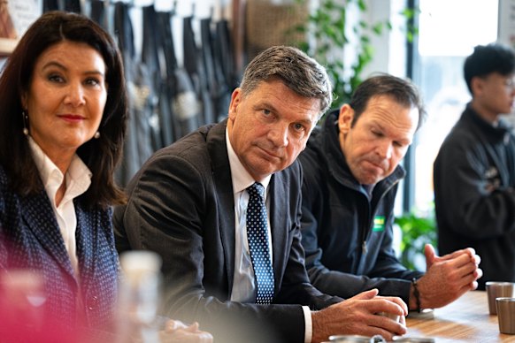Opposition Leader Angus Taylor with deputy leader Jane Hume and nationals leader Matt Canavan