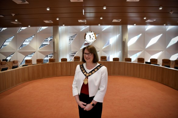 Parramatta Lord Mayor Donna Davis in the new council chambers.