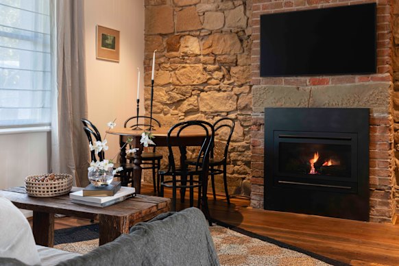 The lounge and its gas fire – the house is well-heated against Hobart’s weather.