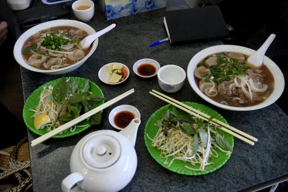 Perfect winter fare: lunch of beef noodle pho at Pho 54 in Cabramatta. 