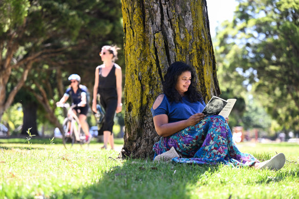 Marcella Brassett relaxing at Hall Reserve in Fairfield, just as she plans to do on Christmas Day.