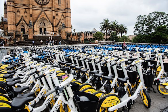 Hundreds of e-bikes were held in a fenced-off area in front of St Mary’s Cathedral over New Year’s.