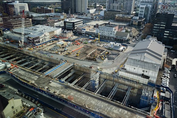 Two boring machines have been halted for weeks several hundred metres east of the site of a station (pictured) for Metro West in Parramatta’s CBD. 