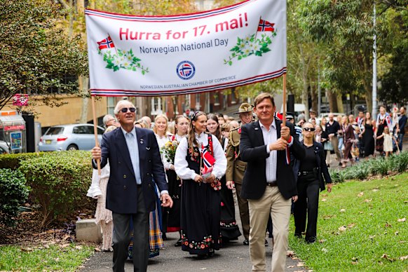 Princess Ingrid Alexandra led a parade in Surry Hills to celebrate Norway’s national day. 