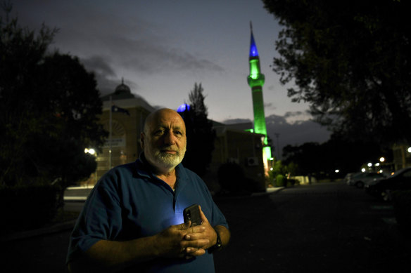 Muhmood Wehbe leaves the Wednesday night prayer session at Bonnyrigg Mosque.