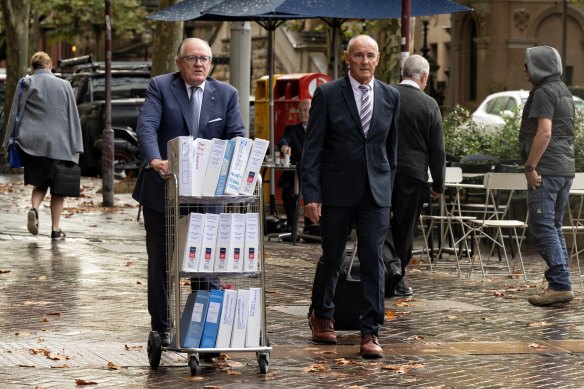 Lawyer Greg Walsh with Chris Dawson on the first day of the trial in May.