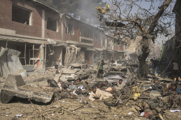 One of Quilty’s shots of a bomb blast in Kabul in 2019, which killed 103 people: “There were photos that day that I didn’t take, deliberately,” he says.    