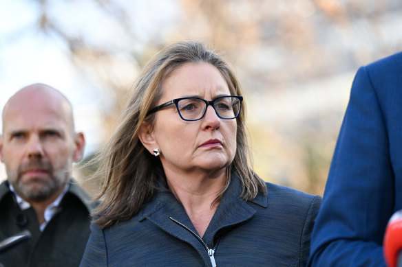 Victorian Premier Jacinta Allan at the announcement of the cancellation of the Commonwealth Games in July.