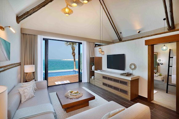 The view from a room in the Anantara World Islands, which offers beachside villas and private pools.