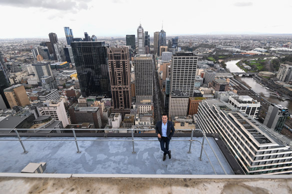 Richard Vargas, chief executive of United Solar Group on the rooftop of 9 Flinders Lane where the business plans to install solar panels. 