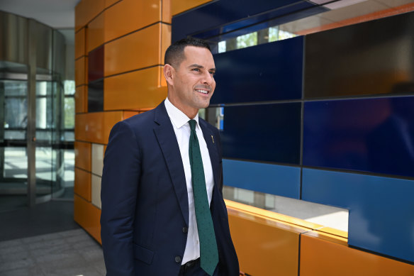 Independent Sydney MP Alex Greenwich in Melbourne on Wednesday after his Federal Court win.