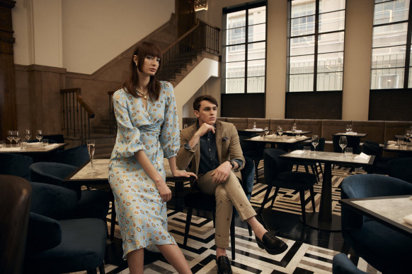 Bela wears Scanlan Theodore dress, $800, and Oroton earrings, $90, 
and necklace, $360.  
Zane wears Polo Ralph Lauren jacket, $1399, shirt, $169, and pants, $219, Omega watch, $17,825, and Zara shoes, $139.