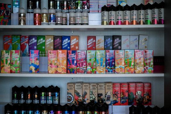 Vapes on display at a store in Melbourne in 2023.