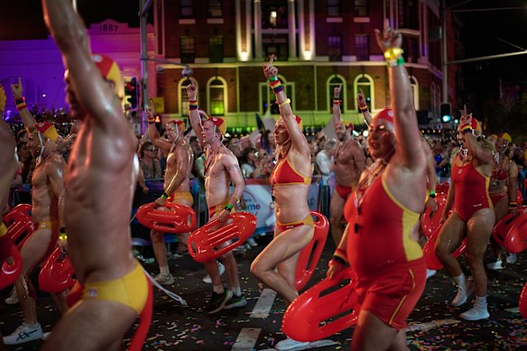 Participants march during the Mardi Gras parade on Oxford Street in Sydney.