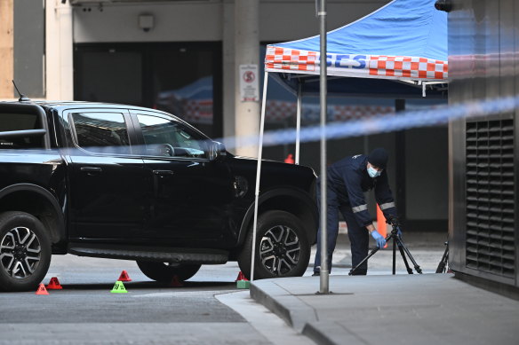 Police at the scene of Keshtiar’s shooting in South Yarra.