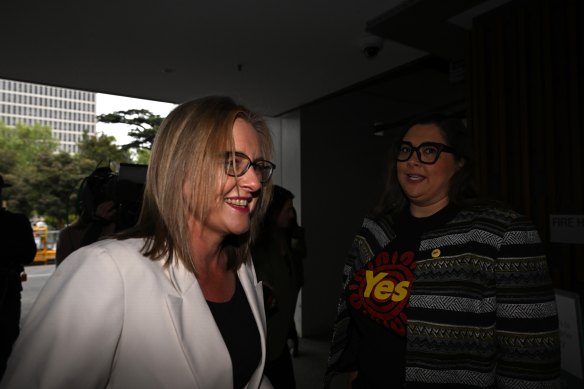 Jacinta Allan arrives at state parliament this morning.