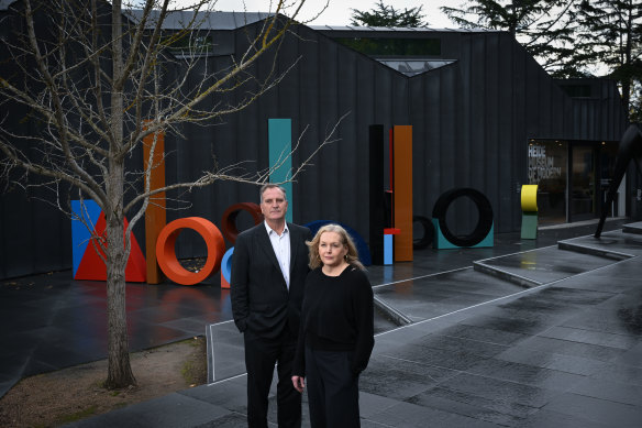 Heide co-directors Tim Sligo and Lesley Harding in the gallery’s courtyard last week.