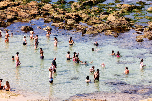 People cooling off at Bronte beach.