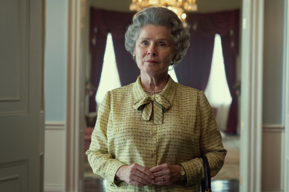 Imelda Staunton as Queen Elizabeth II in the fifth season of The Crown, which was scheduled to air in November 2022.