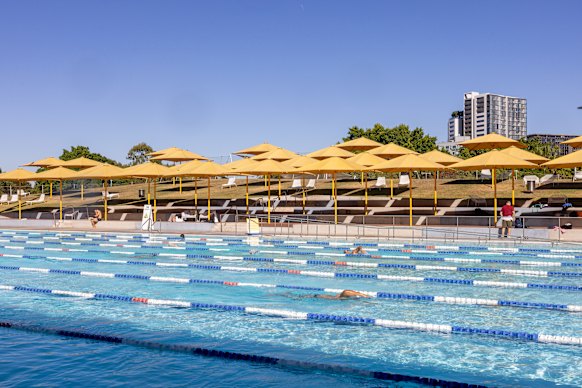 Prince Alfred Park Public Pool features “delightful yellow umbrellas” that “are almost a signpost” for the pool’s inner Sydney location.