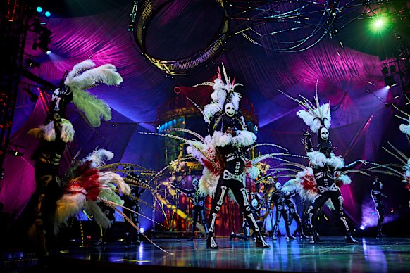 The Day of the Dead-inspired “Skeleton Dance” has a chorus of skeleton showgirls – just some of the show’s vibrant sets and costumes.