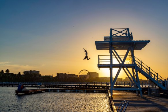 Taking a leap at Geelong’s Eastern Beach.