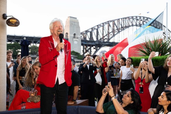 Richard Branson pictured at the Sydney launch event ahead of Resilient Lady’s inaugural sailing.