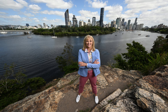 Cindy Hook standing above the Brisbane River.