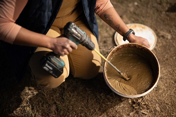 Kesh Mudaly makes  biodynamic pruning paste from manure, clay, diatomaceous earth and casuarina tea.