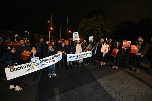 The residents and their supporters protested outside an emotional council meeting on Tuesday night. 