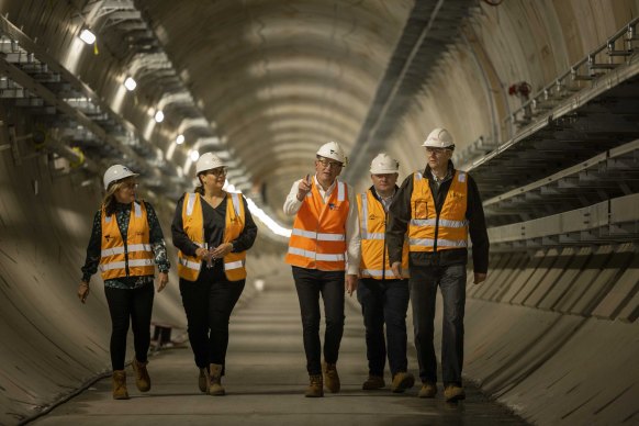 Andrews visits the Metro Tunnel work site in Kensington in February.