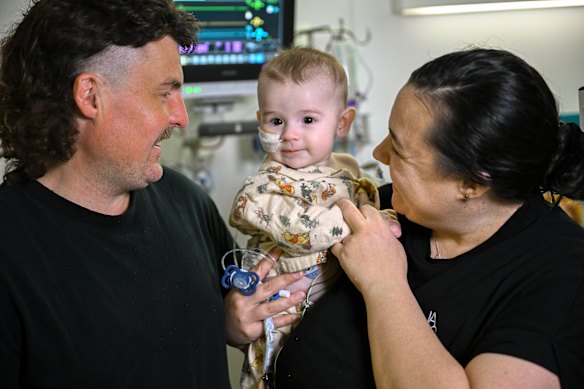 Five-month-old Noah Forster with dad Alex and mum Sinead.