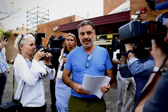 Andrew O’Keefe leaves Waverley Police Station after making bail on Thursday.