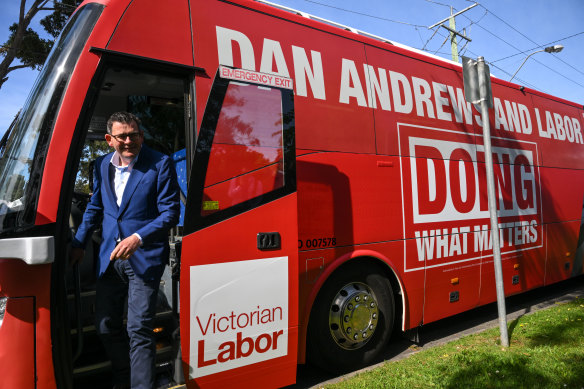 Premier Daniel Andrews is pictured on the campaign trail last week.