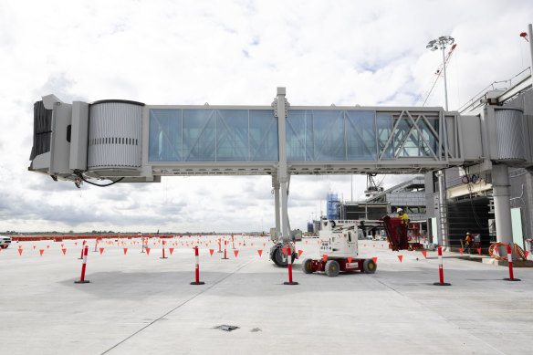 One of three New Zealand-built aerobridges installed in the past few weeks.
