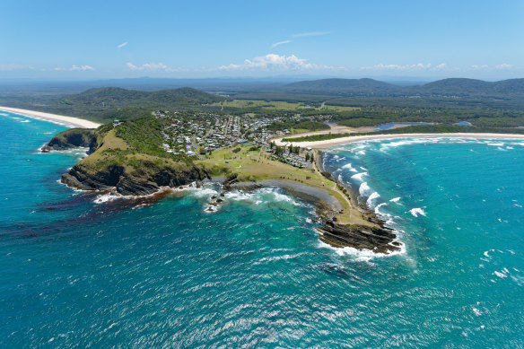 Aerial view over Crescent Head on the Mid North Coast in NSW.